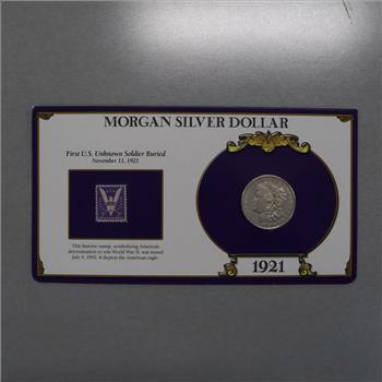 1921-D US Morgan Silver Dollar With Corresponding Stamp