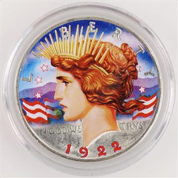 1922 Peace Colorized Silver Dollar Includes COA