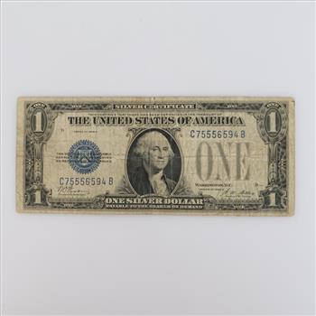 1928-A US Silver Certificate 1 Dollar Bill, Funnyback