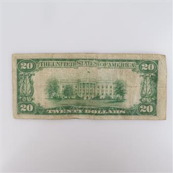 1928-B Federal Reserve Note Twenty Dollars Large Twenty Small Portrait Light Green Seal