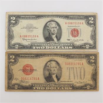 1928-D & 1963 US Two Dollar Bill Property Room