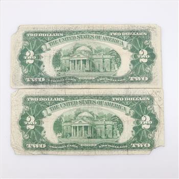 1928-F US Note Red Seal 2 Dollar Bill, 2 Pieces