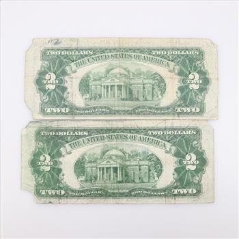 1928-F US Note Red Seal 2 Dollar Bill, 2 Pieces