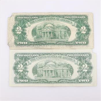 1928-G And 1963 US Note Red Seal 2 Dollar Bill, 2 Pieces