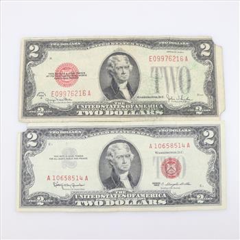 1928-G And 1963 US Note Red Seal 2 Dollar Bill, 2 Pieces