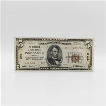 1929 National Currency $5 Indianapolis, IN