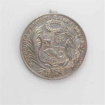 1931 Silver Peruvian 1 Sol Coin, 24.77g