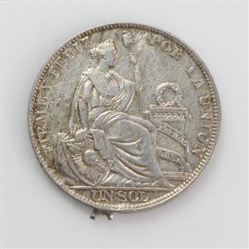 1931 Silver Peruvian 1 Sol Coin, 24.77g