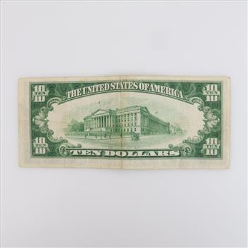 1934 B US Federal Reserve Note $10 Dollar Bill