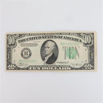 1934 B US Federal Reserve Note $10 Dollar Bill