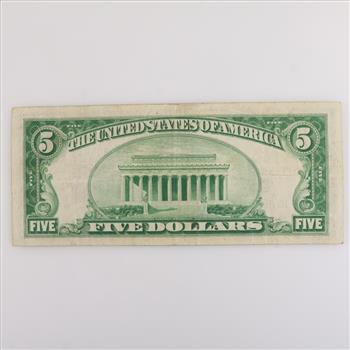 1934-A US Silver Certificate Five Dollar Blue Seal