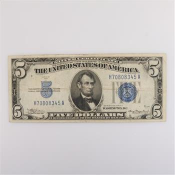 1934-A US Silver Certificate Five Dollar Blue Seal