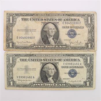 1935-D And 1957-B US Silver Certificate One Dollar, 2 Bills