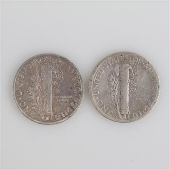 1940-S And 1943-S Mercury Silver Dimes, 2 Pieces