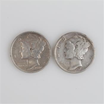 1940-S And 1943-S Mercury Silver Dimes, 2 Pieces