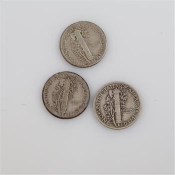 1941 Mercury Silver Dimes, 3 Pieces
