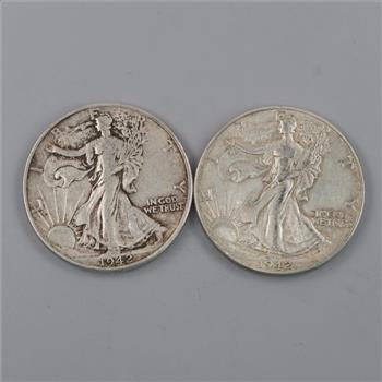 1942 Walking Liberty Silver Half Dollar, 2 Pieces