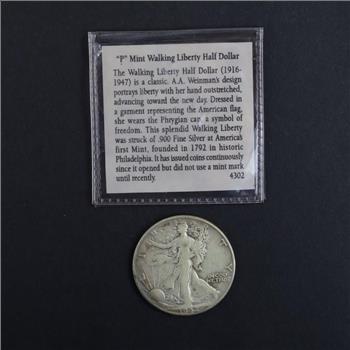 1942  Walking Liberty Silver Half Dollar - With COA