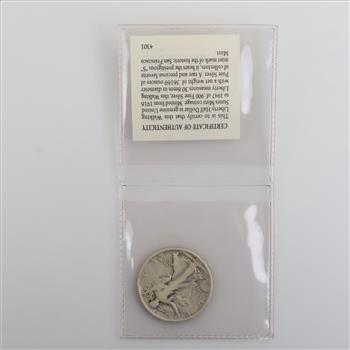 1942-S  Walking Liberty Silver Half Dollar - With COA