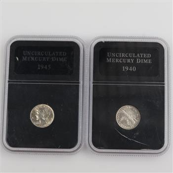 1945 & 1940 Mercury Silver Dime, 2 Pieces