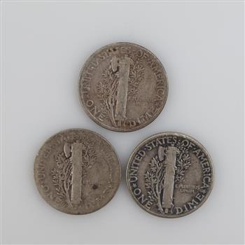 1945 & 1945D US Mercury Silver Dimes, 3 Pieces