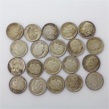 1945-1964 Roosevelt Silver Dimes, 20 Pieces