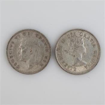1949 & 1962 Canadian Silver 25 Cents, 2 Pieces