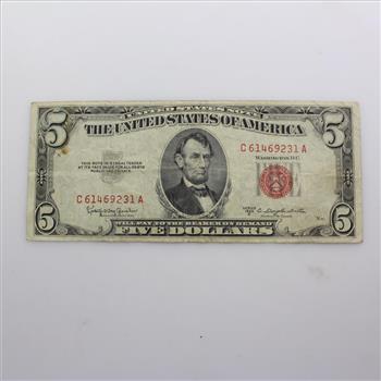 1953 Series United States Red Seal $5 Five Dollar Bill ...