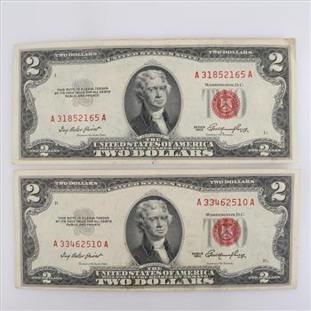 1953 US Note Two Dollars, 2 Pieces