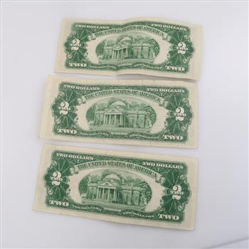 1953-A & 1953-B United States Note 2 Dollar Bill Red Seal, 3 Pieces