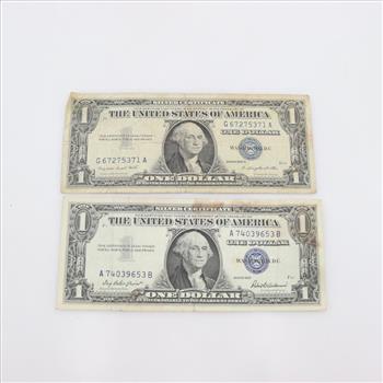 1957 & 1957-A US One Dollar Silver Certificate, 2 Pieces