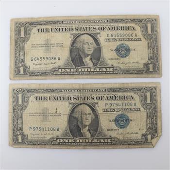 1957 A US Silver Certificate $1 Dollar Bill, 2 Pieces