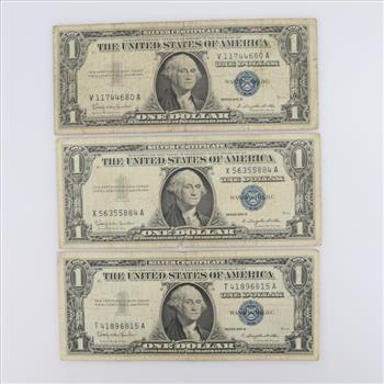 1957 -B One Dollar Silver Certificate, 3 Pieces