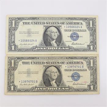 1957 US One Dollar Star Note Silver Certificate, 2 Pieces