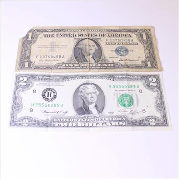 1957 U.S. Silver Certificate & 1976 U.S. $2 Federal Reserve Note