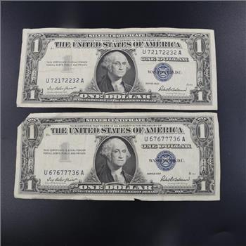 1957 US Silver Certificate One Dollar, 2 Pieces