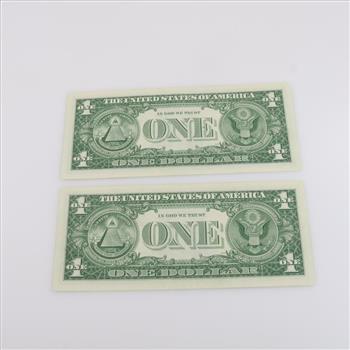 1957 US Silver Certificate One Dollar Star Note Sequential, 2 Pieces