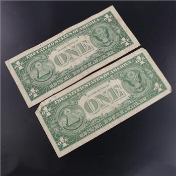 1957-A  US Silver Certificate 1 Dollar Bill, 2 Pieces