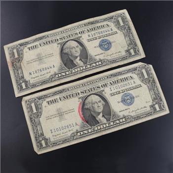 1957-A  US Silver Certificate 1 Dollar Bill, 2 Pieces