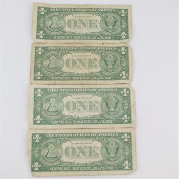 1957-B US One Dollar Silver Certificate; 4 Pieces