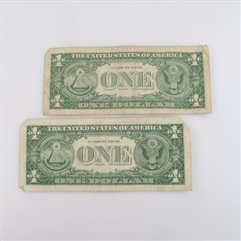 1957-B  US Silver Certificate 1 Dollar Bill, 2 Pieces