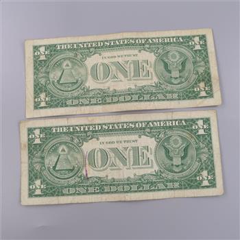1957-B  US Silver Certificate 1 Dollar Bill, 2 Pieces