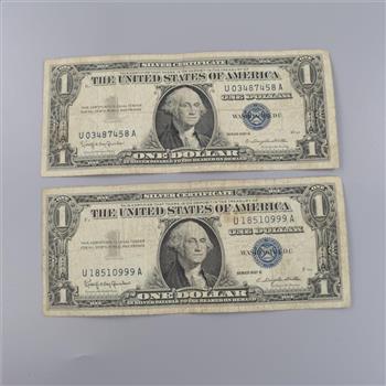 1957-B  US Silver Certificate 1 Dollar Bill, 2 Pieces