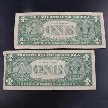 1957-B  US Silver Certificate 1 Dollar Bill, 2 Pieces