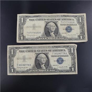 1957-B  US Silver Certificate 1 Dollar Bill, 2 Pieces