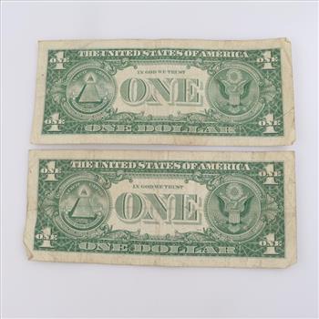 1957-B US Silver Certificate One Dollar, 2 Pieces