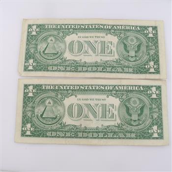 1957-B US Silver Certificate One Dollar, 2 Pieces