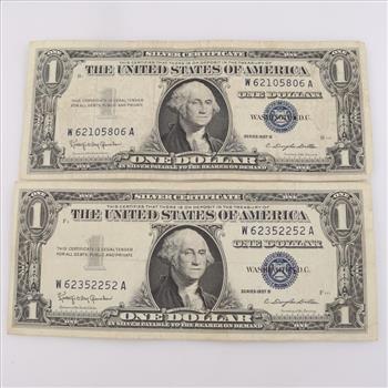 1957-B US Silver Certificate One Dollar, 2 Pieces