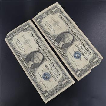 1957-B US Silver Certificate One Dollar, 2 Pieces
