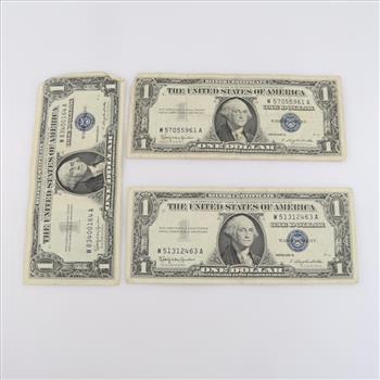 1957-B US Silver Certificate One Dollar, 3 Pieces